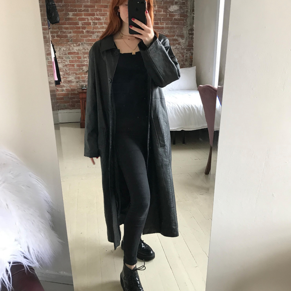 90s Vintage Grunge Leather Trench Coat Jacket